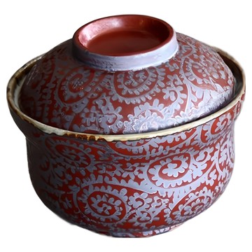 Minoya 美濃燒 赤銀彩唐草蓋向 - 日本製造 陶瓷 400ml 寬11.5x高7cm(含蓋高9.5cm)  1個  紅色
