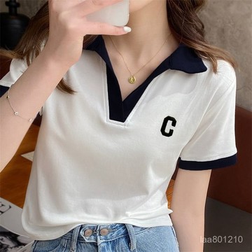 polo衫 正肩短袖 T恤 v領上衣 大碼女裝 短袖t恤 polo V領短袖 韓版t恤 短袖 女裝短袖 女上衣 夏天女裝