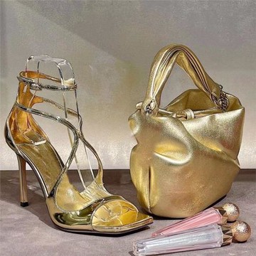 一字扣帶方頭涼鞋女2025夏季新款網紅魚嘴金色細跟露趾性感高跟鞋