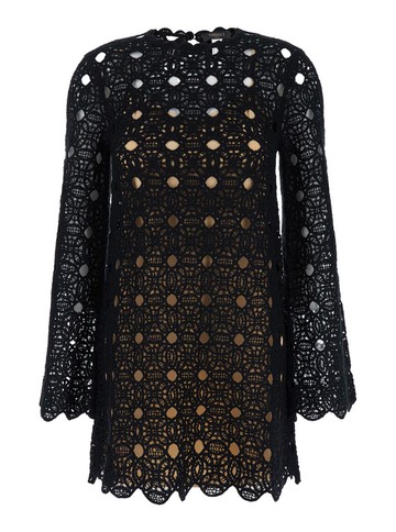 Black Short Dress With Bell Sleeves In Wool Blend Woman