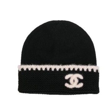 CHANEL 經典雙C LOGO 針織毛帽(黑色)