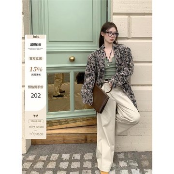 IUIU阿晶家卡其色休閑西褲女秋季新款寬松顯瘦中腰直筒垂墜感褲子