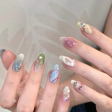 🌸好看美甲🌸氣泡果汁甜酷少女美甲彩色氛圍感ins小眾多巴胺夏日純手工穿戴甲