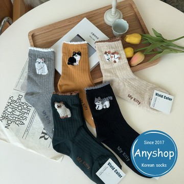 Anyshop韓國襪 貓咪中筒襪 動物襪 暹羅貓 花貓 貓咪 韓襪 韓國襪 韓國襪子 女襪02001