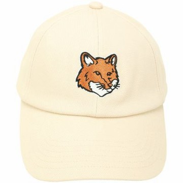 MAISON KITSUNE 狐狸頭補丁純棉帆布棒球帽(杏色)
