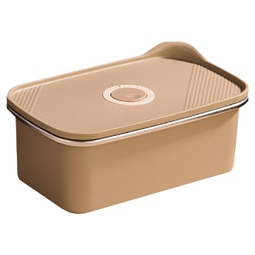 304不鏽鋼 日式按鈕保鮮盒  1個  卡其色 1.1L