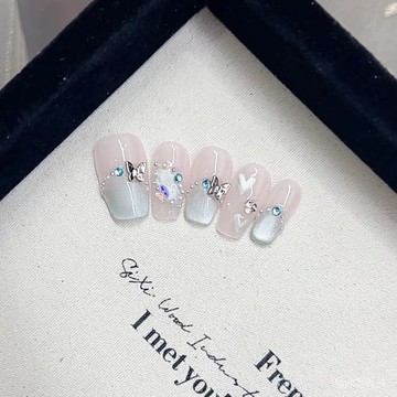 🥰可可新品🥰純手工光療穿戴甲薄荷愛心貓眼批髮成品重複使用美甲貼片可拆卸手工穿戴甲日常穿戴甲新年穿戴甲高級感穿戴甲 GSO