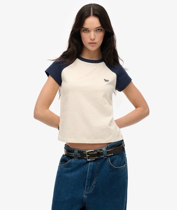 Superdry Women's Women's Organic Cotton Essential Logo Raglan T-shirt Navy / Richest Navy/light Oat Marl - Size: 16 Size: 12
