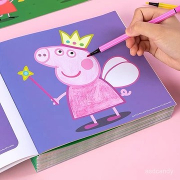 🔥臺灣-出貨🔥小豬佩奇塗色本畵本繪畵3-6嵗幼兒園塗色繪本兒童塗鴉畵冊圖畵本