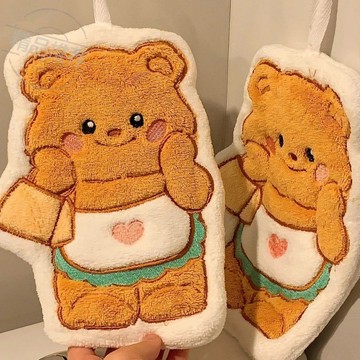 免運💯黃油小熊擦手巾掛式廚房浴室吸水速幹小毛巾ins兒童加厚手帕抹布強吸水不掉毛可機洗 掛式易收納可愛擦手巾 YIRD