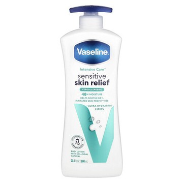 Vaseline, 優效護理™，敏感肌膚舒緩身體乳，無香，20.3 液量盎司（600 毫升）