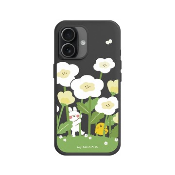 iPhone 17 SolidX 黑 - 懶散兔與啾先生 Lazy Rabbit and Mr.Chu - 花叢間