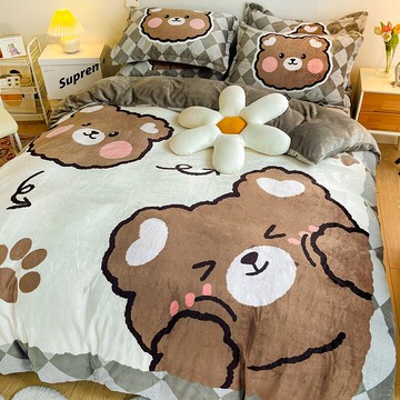 卡通加厚牛奶法蘭絨床上四件套雙面加絨被套床單法萊珊瑚絨床品冬