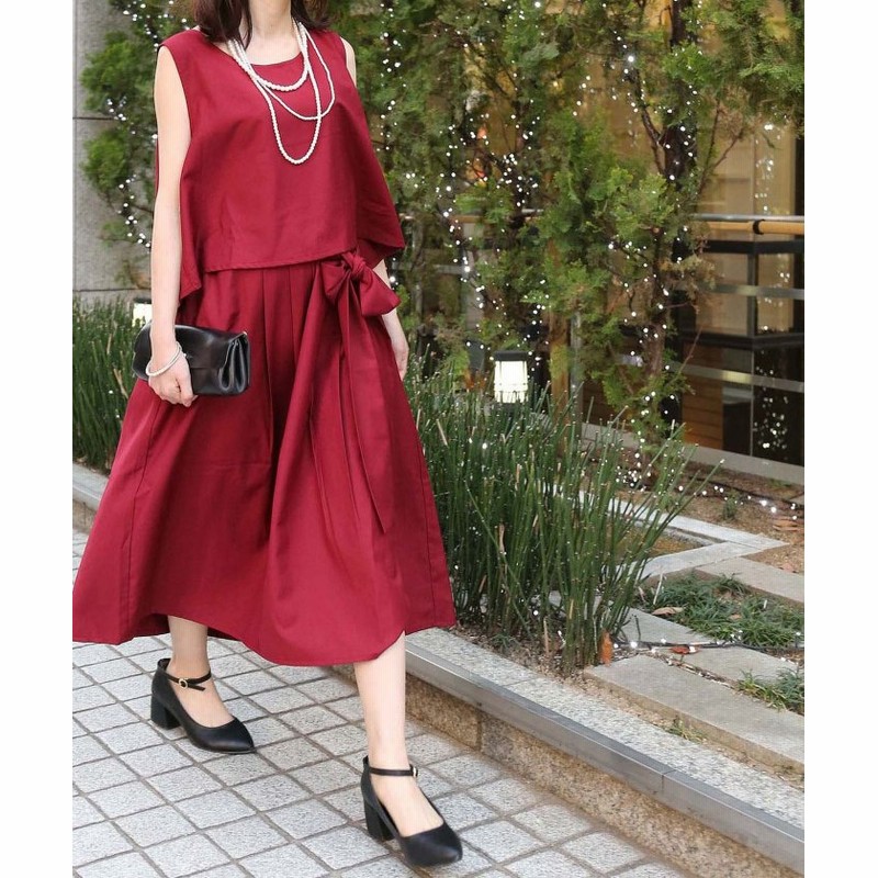 オシャレウォーカー ウエストリボンデザインワンピース レディース ワイン フリーサイズ Osharewalker 通販 Lineポイント最大1 0 Get Lineショッピング