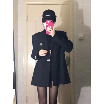 高級設計感黑色oversize西裝外套