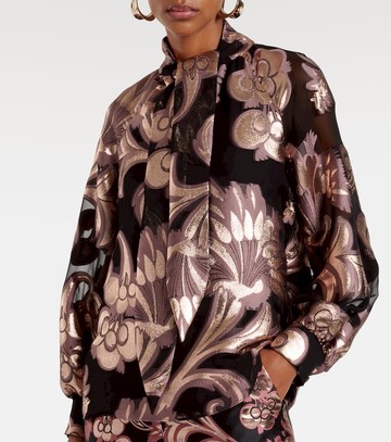 Etro Semi-sheer tie-neck lamé blouse
