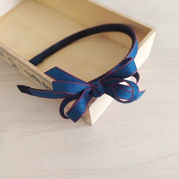 簡約滾邊多層蝴蝶結髮箍 深藍