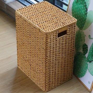 北歐衣帽間衣服收納筐柜子整理箱仿藤編高檔收納箱帶蓋雜物收納籃