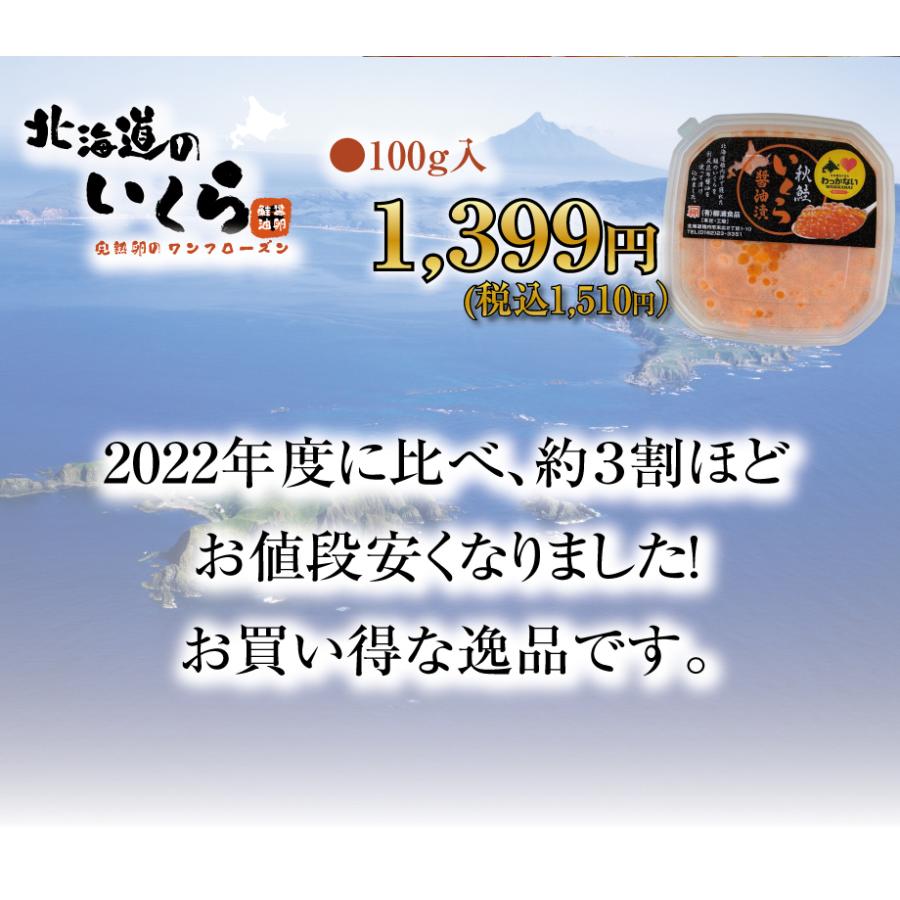 ＜北海道のイクラ＞完熟卵使用のワンフローズン極上品 北海道稚内産の鮭卵いくら醤油漬け 100g