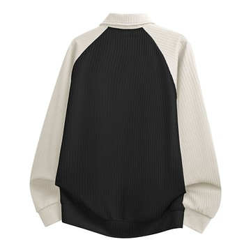 【HOT 本舖】男装秋季新款寬鬆加大加肥大碼彈力肌理紋提花休閒美式polo拼色衛衣