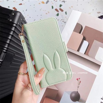 日本蘋果14翻蓋式零錢包卡通手機殼綠色適用iPhone12皮套帶掛繩11