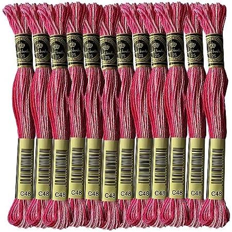 Pack of 12 Double Mercerized Variegated Embroidery Floss Pure Cotton Cross Stitch Threads  Baby Pink　並行輸入品