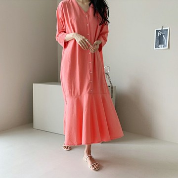 現貨+預購 女洋裝七分袖連身裙大尺碼長裙連衣裙A字裙休閒大碼女裝-寬鬆拼接魚尾女裙子74kf82【獨家進口】【米蘭精品】