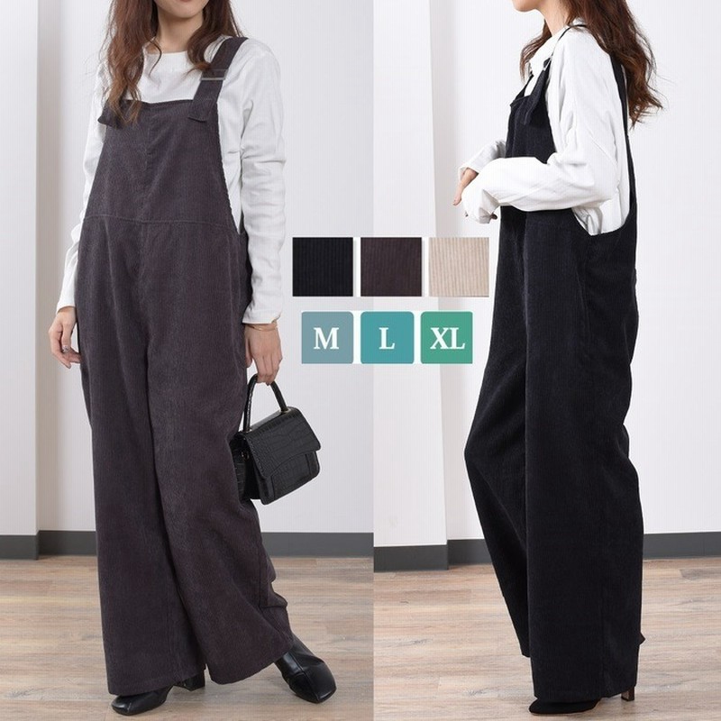 Felt Maglietta コーデュロイオーバーオールマットなスクエアメタルで大人可愛いスタイルに ニュアンスカラーベーシック秋冬オールインワンつなぎ ブラック L レディース 通販 Lineポイント最大get Lineショッピング