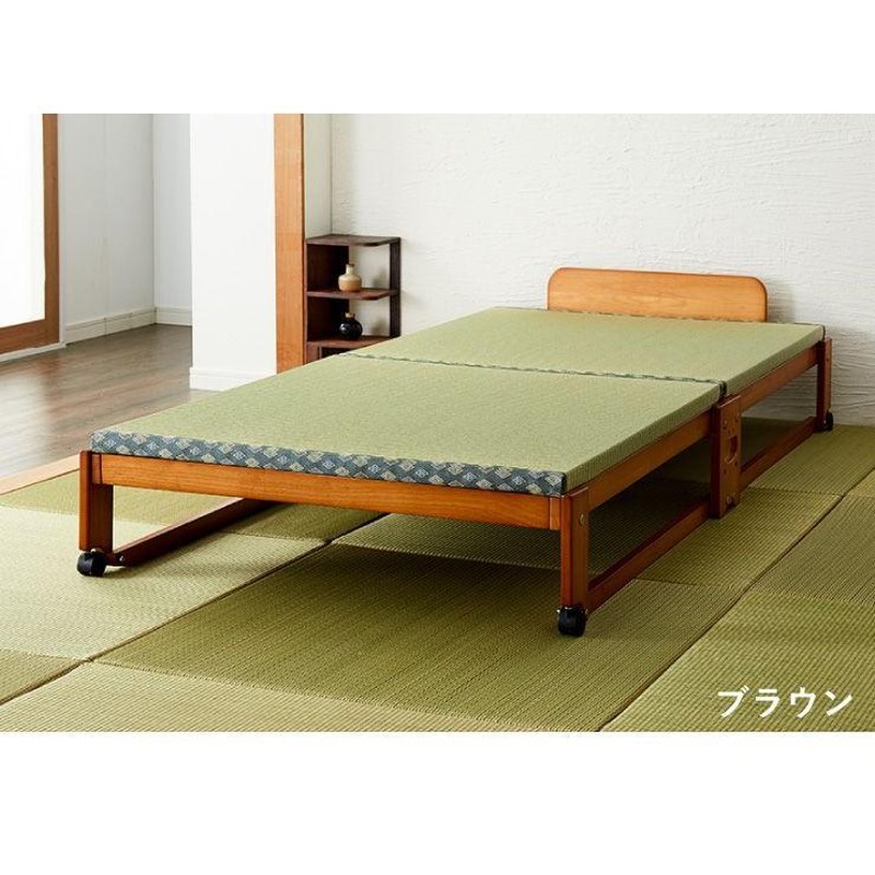 中居木工 ひのき 折りたたみベッド キャスター ヘッドボード付き No