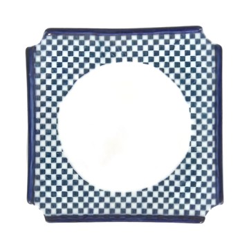 市松角皿 陶瓷材質 日本產  藍染  1個