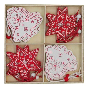 木質紅白吊飾套飾 (12入)  鈴鐺 + 星星  1組  6 x 6cm