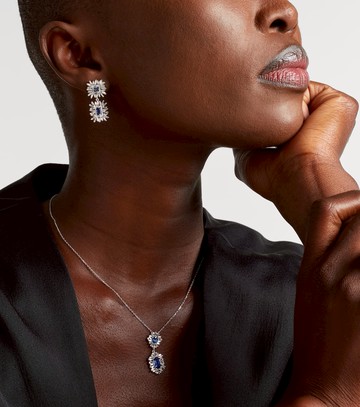 Suzanne Kalan 18k white gold drop earrings with blue sapphires and diamonds