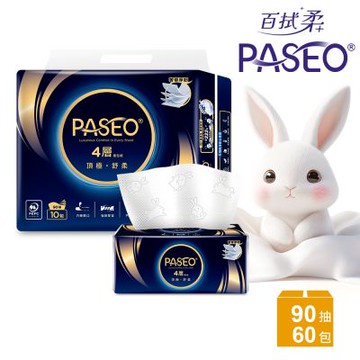 PASEO 百拭柔 4層頂極舒柔抽取式衛生紙90抽10包6袋/箱