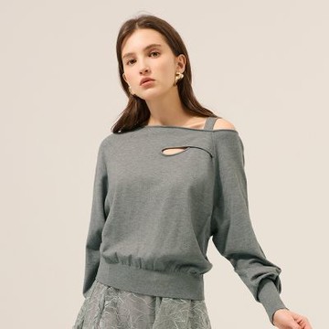 ILEY伊蕾 縷空交錯短版針織上衣(灰；M-XL)