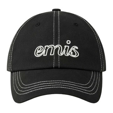 韓國 emis LETTERING LOGO WHITE STITCH BALL CAP 白色車線字母棒球帽 黑色BLACK