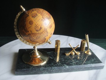 【老時光 OLD-TIME】早期二手台灣製大理石座地球儀名片收納組