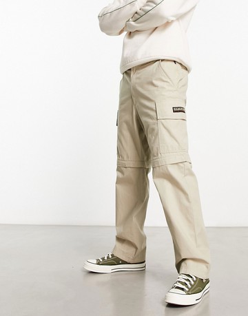 Napapijri Manabi zip off convertible cargo trousers in stone-Neutral