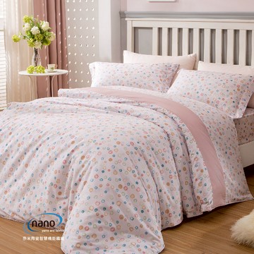 兩用被床包四件組 /純粹好棉100%無異纖精梳純棉/2301點點樂(粉)