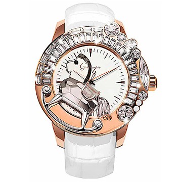 Galtiscopio迦堤 童真木馬系列 創作夢幻手錶 新年開運 送禮推薦-白x玫塊金框/50mm