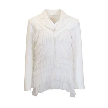 白色拼層次紗愛心剪接西裝外套