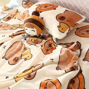 可愛水豚卡皮巴拉毛毯被子辦公室午睡空調小毯子沙發蓋毯床單枕套