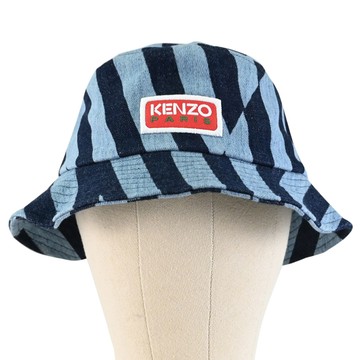 KENZO 5AC504 電繡LOGO條紋造型漁夫帽/遮陽帽.藍