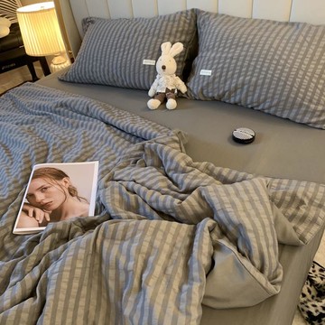 日系簡約泡泡水洗棉大豆空調被四件套夏季夏涼被可機洗薄被子被芯 雙11全館免運