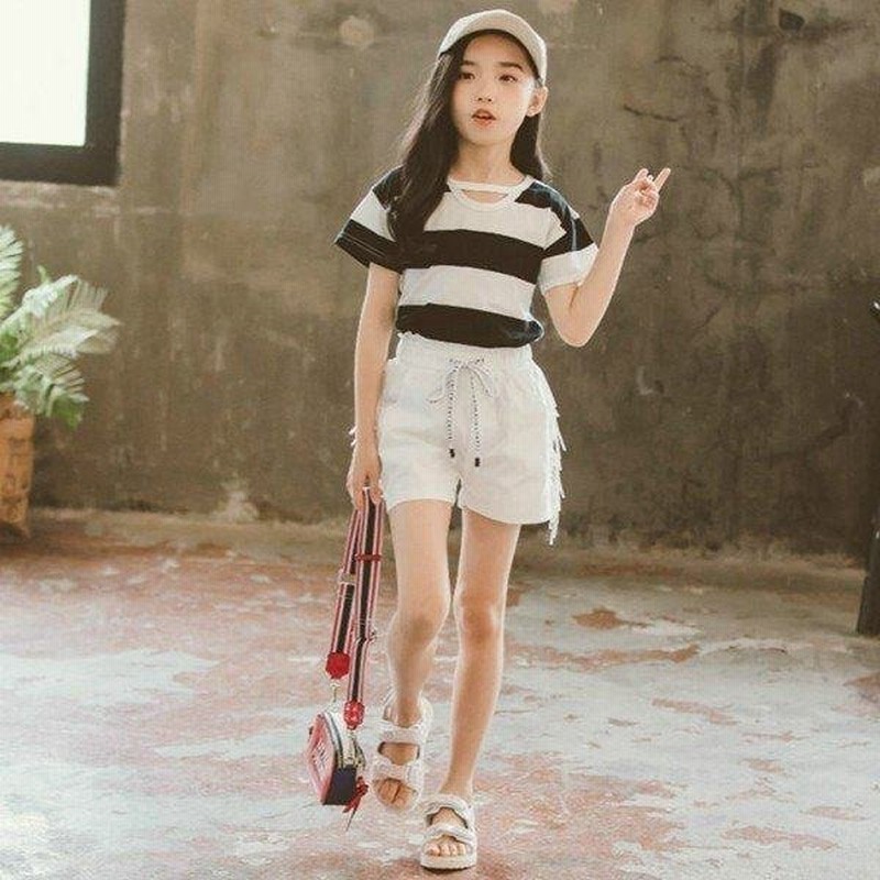 子供服 セットアップ 女の子 韓国子供服 キッズ ジュニア 春夏 上下セット 2点セット 半袖 Tシャツ ストライプ ショートパンツ 短パン おしゃれ 可愛い ゆったり 通販 Lineポイント最大get Lineショッピング