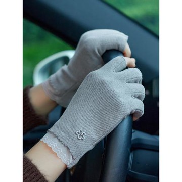 露指蕾絲手套女薄款冬天開車帶簡約半指春秋薄絨漏指半截打字保暖