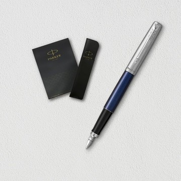 【PARKER】Jotter原創系列 鋁桿 藍鋼筆 真皮筆套禮盒 客製化刻字
