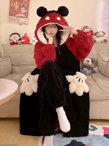 可愛貓鼠珊瑚絨寬鬆睡衣套