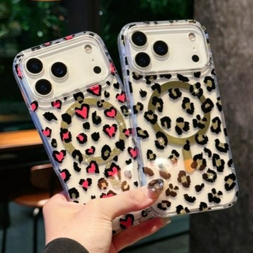 ins愛心 豹紋 磁吸 手機殼 適用於蘋果iPhone 17 16 15 14 13 12 Pro Max 防摔 保護殼