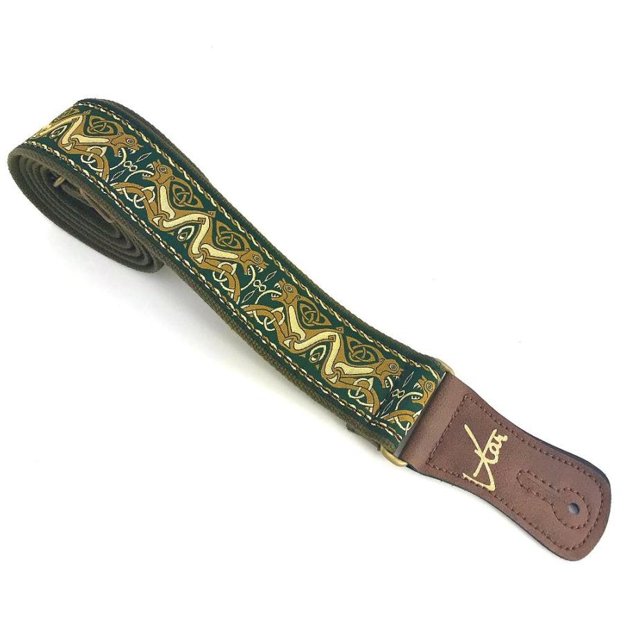 1to1 Music Vtar Guitar Strap Green Celtic Beast Handmade with Vegan Leath