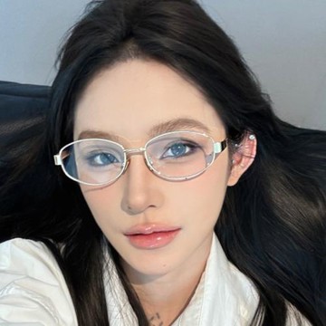 高級氛圍感女金屬銀色眼鏡框橢圓形素顏方圓臉顯瘦可配近視歐美風